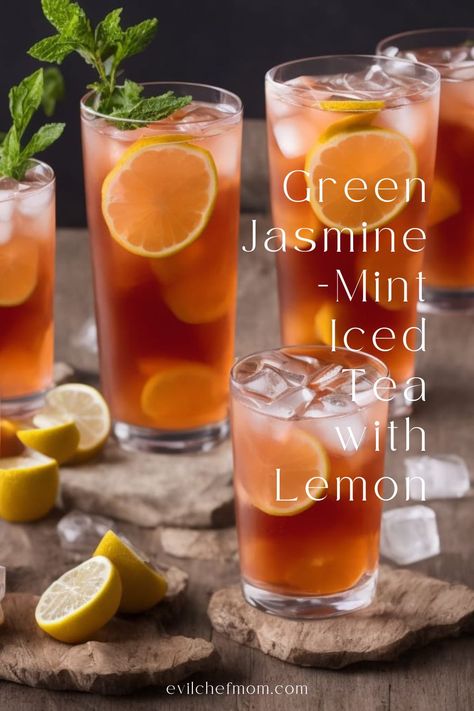 Green Jasmine-Mint Iced Tea with Lemon Honey Lemon Iced Tea, Jasmine Iced Tea, Iced Mint Tea, Jasmine Tea Recipe, Ginger Iced Tea Recipe, Jasmine Tea Benefits, Green Tea With Honey, Ginger Iced Tea, Green Iced Tea