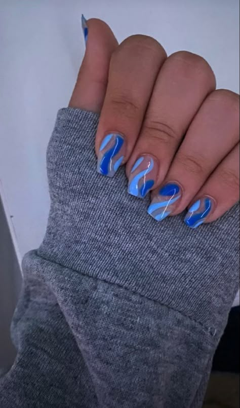 Blue Nail Swirl Designs, Navy Swirl Nails, Blue Purple White Nails, Navy Blue Swirl Nails, Sonic Blue Nails, Dark Blue Prom Nails Short, Royal Blue And Light Blue Nails, Royal Blue And Purple Nails, Royal Blue Nails Designs Short Square