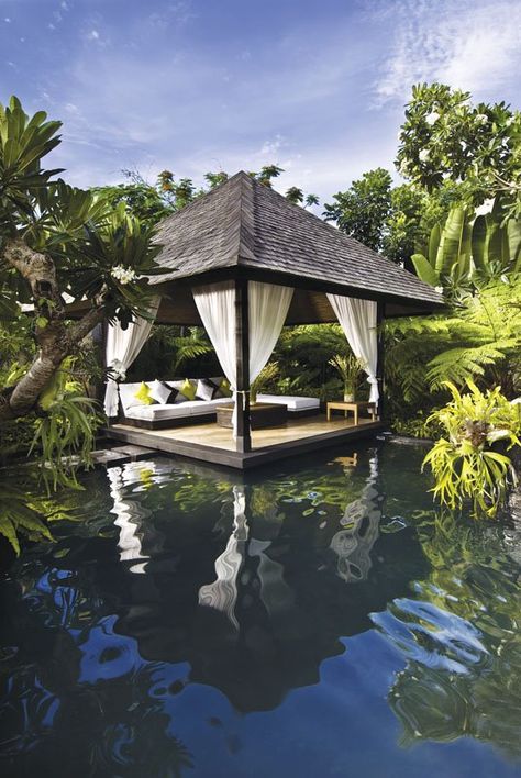 Gazebo With Water Feature, Pond With Gazebo, Koi Pond Entrance Home, Small Garden Gazebo, Gazebo On Water, Gazebo By Pond, Gazebo By The Lake, Gazebo By The River, Kolam Koi