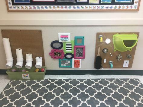 Infant Room Sensory Wall, Infant Daycare Set Up Ideas, Sensory Wall For Infants, Childcare Nursery Room Ideas Infant Classroom, Infant Center Ideas, Daycare Wall Decoration Ideas, Sensory Wall Ideas Classroom Busy Board, Infant Classroom Setup, Sensory Wall For Babies