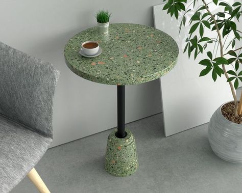 Coffee Table For Balcony, Terrazzo Table Top, Terrazzo Furniture, Terrazzo Coffee Table, Green Coffee Table, Green Terrazzo, Green Coffee Tables, Terrazzo Table, Black Terrazzo