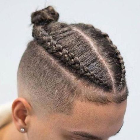 Male Box Braids Short Hair Man Bun Braids, Undercut Braid, Bun Braids, Braided Man Bun, Braid Styles For Men, Cool Braid Hairstyles, Mens Braids Hairstyles, Cool Braids, Man Bun