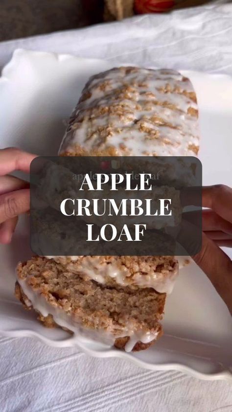 Apple Cinnamon Crumble Loaf, Apple Crumble Loaf Recipes, Apple Crisp Loaf, Apple Crumble Loaf, Apple Crumble Cake, Cinnamon Glaze, Cinnamon Crumble, Double Cream, Tv Food