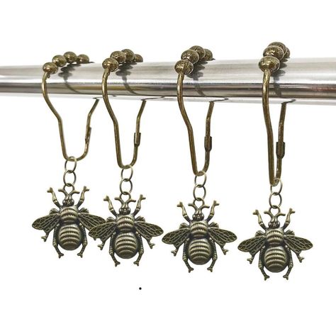 Welcome to Our Store! Quality Products, Unbeatable Prices Decorative Bee Shower Curtain Hooks for Bathroom Rust Resistant Metal Bronze ... Product Images Product Details 12 Packs of High Quality Rustproof Shower Curtain Hooks Rings with 12 Packs of Cute Zinc Alloy Bee Pendant Decorations for Farmhouse Theme Bathroom Decor. These bathroom curtain hooks are suitable for any hanging rods, curtains and liners! Package Includes 12 Bronze Decorative Shower Curtain Hooks 12 Bronze Bee Pendants Reliable, high-quality rust-resistant metal decorative shower curtain hooks GOOD ROLLER BALL DESIGN - Adopts specially designed ball-shaped roller balls to reduce friction and slide easily. EASY TO USE - Suitable for all shower curtains and curtain rods with rod diameters of 25mm-30mm (approx. 0.8"-1.1"). C Bee Themed Bathroom, Bumble Bee Bathroom, Bee Bathroom Decor, Bee Curtains, Bee Bathroom, Piglet Quotes, Hooks For Bathroom, Theme Bathroom, Farmhouse Theme