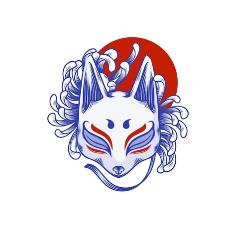 Japanese Fox Mask, Mask Illustration, Totem Tattoo, Japanese Fox, Kitsune Mask, Mask Drawing, Mask Tattoo, Red Tattoos, Japanese Cat