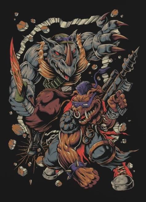 Rocksteady And Bebop, Bebop Tmnt, Bebop Rocksteady, Tmnt Villains, Bebop And Rocksteady, Arte Heavy Metal, Teenage Mutant Ninja Turtles Movie, Ninja Turtles Movie, Tmnt Characters