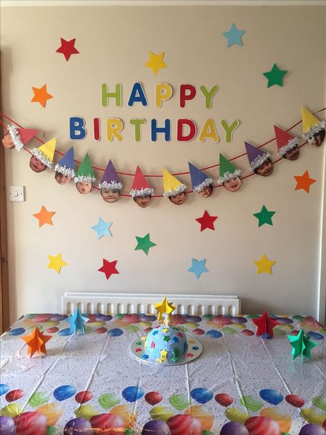 1 St Birthday Decoration Ideas Simple, Simple 2 Birthday Decorations, First Birthday Wall Decor, Handmade Decorations For Birthday, Simple Birthday Wall Decor, Birthday Party Room Decorations Ideas, Handmade Birthday Decoration Ideas, Simple Diy Birthday Decorations At Home, Traditional Birthday Party Decor