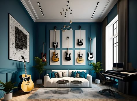 Modern Music Room, Music Room Ideas, Office Music Room, Music Room Design, Music Bedroom, Home Studio Ideas, Home Music Rooms, Guitar Room, Music Studio Room