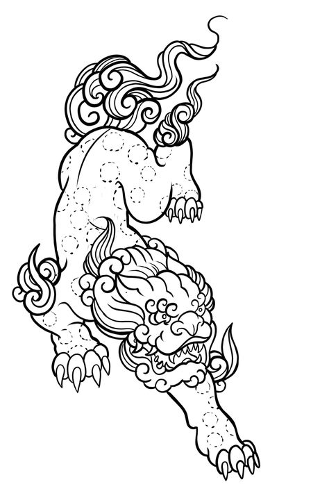 Japanese Tattoo Outline, Japanese Foo Dog Tattoo Design, Foo Dog Tattoo Design Ideas, Japanese Dog Tattoo, Japanese Tattoo Stencil, Simple Japanese Tattoo, Komainu Tattoo, Japanese Tattoo Traditional, Japanese Traditional Tattoo Flash