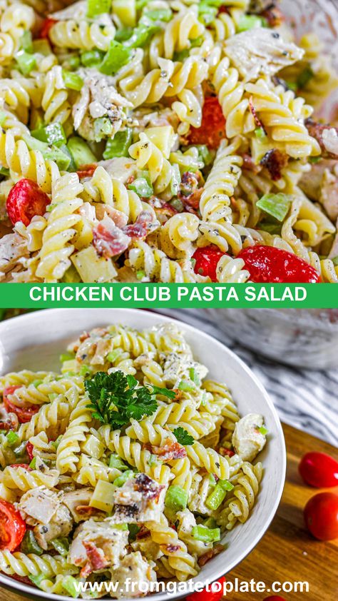 Club Pasta Salad, Chicken Club Pasta Salad, Salads For Picnics, Tuna Salads, Italian Dressing Pasta Salad, Bacon Pasta Salad, Chicken Bacon Pasta, Spiral Pasta, Chicken Penne