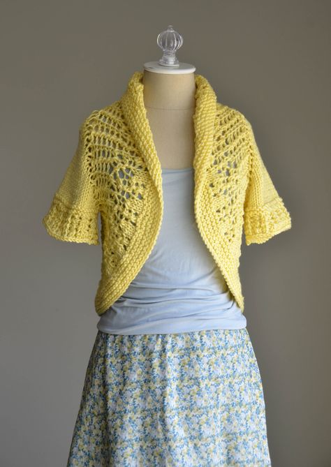 Free Pattern Friday - the knitted Sunshine Shrug in Universal Yarn Uptown Bulky. Crochet Baby Shrug, Knitted Bolero, Shrug Knitting Pattern, Summer Knitting Patterns, Shrug Pattern, Crochet Baby Cardigan, Knit Shrug, Universal Yarn, Crochet Shrug