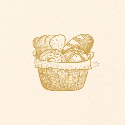 Bread Tattoo Ideas, Loaf Of Bread Tattoo, Bread Tattoo, Bread Drawing, Procreate Stickers, Basket Illustration, Bread Icon, Illustrator Sketch, Basket Drawing