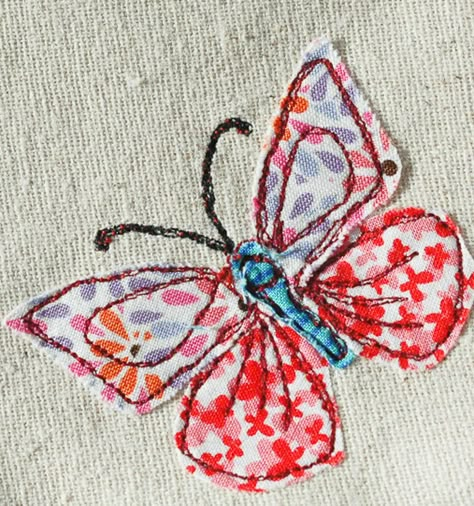 Applique Work Ideas, Free Motion Embroidery Applique, Slow Stitching Ideas, Free Motion Sewing, Freehand Machine Embroidery, Butterfly Applique, Applique Art, Scrap Fabric Crafts, Sewing Cards