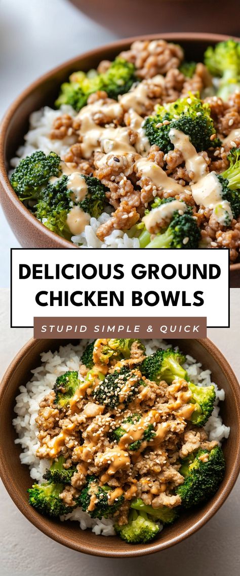 Image for Delicious Ground Chicken Bowls Chicken Broccoli Bowls Healthy, Chicken Patty Meal Prep, Tasty Protein Meals, Quick Healthy Dinners For Family, Ground Turkey Protein Bowl, High Protein Dump Meals, Easy Ground Chicken Recipes Healthy, Lunch Meal Prep For The Week Healthy, Ground Chicken Recipes Healthy Clean Eating