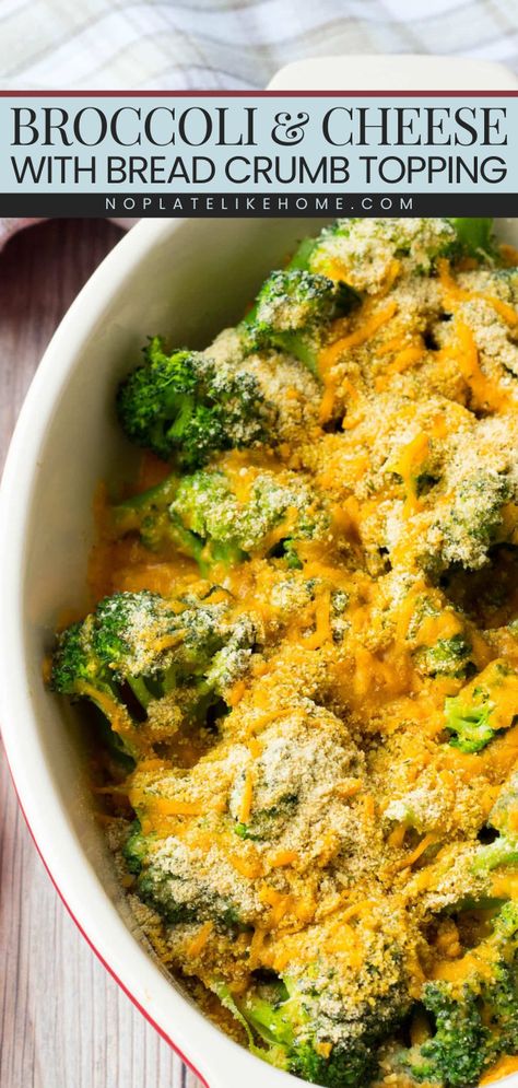 Whip up this Broccoli and Cheese with Bread Crumb Topping! It's a 6-ingredient veggie recipe for dinner. In just 25 minutes, you can have this delicious broccoli cheddar casserole with bread crumbs. Plus, this easy vegetable side dish is vegetarian and low-carb! Broccoli With Bread Crumbs, Broccoli Casserole With Bread Crumbs, Broccoli Bread Crumbs, Easy Broccoli And Cheese, Bread Crumb Topping, Easy Broccoli Casserole, Broccoli Cheese Casserole Recipe, Broccoli Cheddar Casserole, Broccoli Cheese Bake