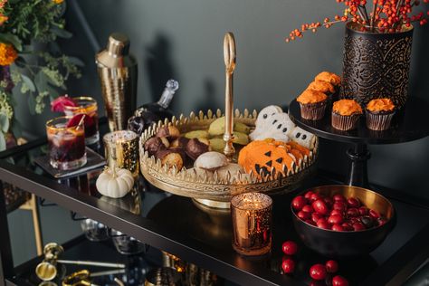 How to Decorate Your Home this Halloween Without Scaring Away Your Taste of Style | Hunker Bar Decorating Ideas, Drying Plants, Modern Fall Decor Ideas, Macabre Decor, Cocktail Station, Modern Fall Decor, Cleaning Mold, Red Cocktails, Cork Tiles