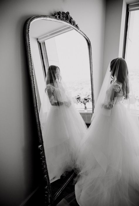 Wedding Mirror Photography, Mirror Bride Photography, Bride Mirror Photography, Bride Mirror Photo, Wedding Dress Mirror, Bride In Mirror, Bride Mirror, Bride Dress Up, Anthropologie Mirror