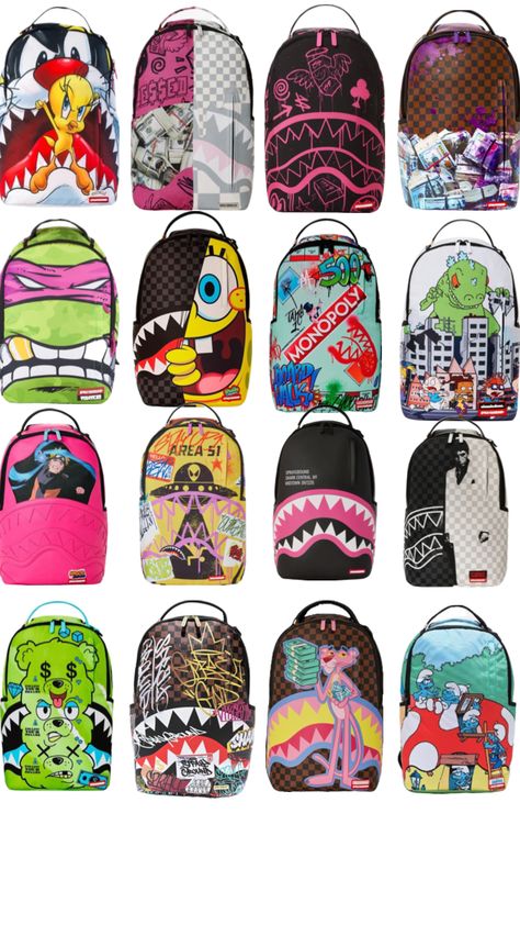 Sprayground Backpack, Pretty Backpacks, Cute Backpacks For School, Spray Ground, Hello Kitty Wallpaper Hd, Stylish School Bags, School Bag Essentials, Cyberpunk Clothes, Creative Money Gifts