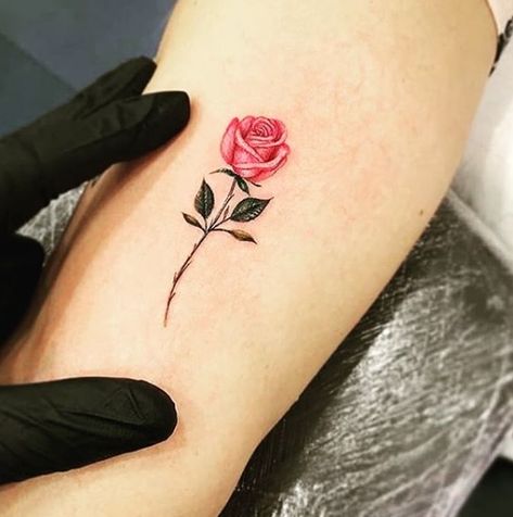 small rose tattoo, tiny rose tattoo, no outline rose tattoo, watercolor, pretty, tattoo inspo Tiny Rose Tattoo, Pink Flower Tattoos, Yellow Rose Tattoos, Watercolor Rose Tattoos, Pink Rose Tattoos, Green Tattoos, Rose Flower Tattoos, Small Finger Tattoos, Rose Tattoos For Women