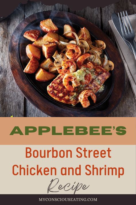 Bourbon glazed chicken and shrimp Bourbon Street Chicken Applebees, Applebees Bourbon Chicken, Applebees Chicken And Shrimp, Applebee's Bourbon Chicken And Shrimp, Bourbon Chicken And Shrimp Recipe, Bourbon Street Chicken And Shrimp Recipe, Bourbon Street Chicken, Applebees Recipes, Street Chicken