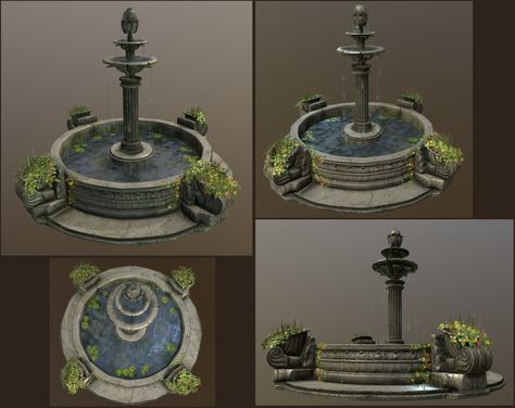 ArtStation - Old Stone Fountain, Colin Merrick Fantasy Fountain Concept Art, Fountain Concept Art, Edouard Guiton, Props Reference, Fantasy Gardens, Fountain Square, Gundam Wallpapers, Stone Fountains, Old Stone