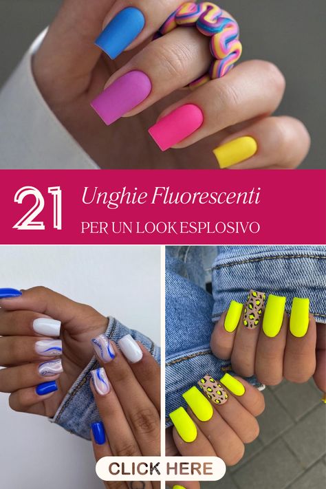 Vuoi un look esplosivo per l'estate? Scopri 21 unghie fluorescenti che faranno brillare le tue mani. Dai classici blu e azzurro ai vivaci rosa e corallo, questi stili sono perfetti per ogni occasione. Le unghie corte e lunghe possono essere trasformate con colori come l'arancione e il giallo. Prova un french fluo o osa con il fucsia e il verde per un look davvero unico. Le unghie rosse aggiungono un tocco di eleganza, mentre i design estivi garantiscono un effetto sorprendente. I Design, Design