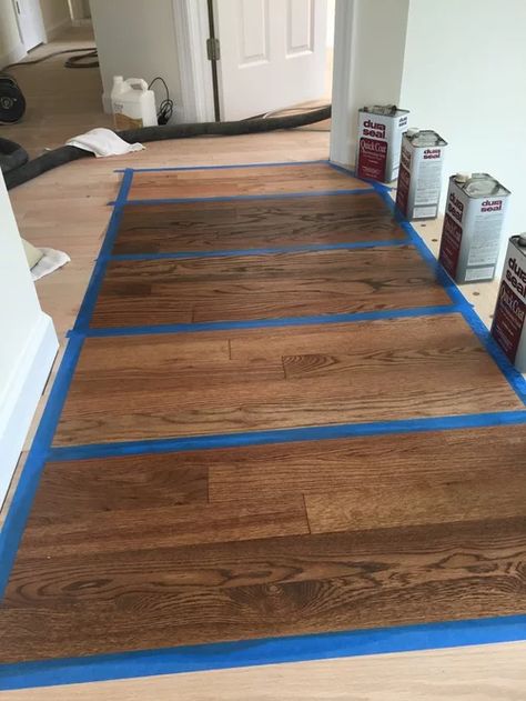 Wood Floor Stains On Red Oak, Red Oak Floors Refinished, Red Oak Stained Floors, Duraseal Chestnut On Red Oak, Best Stain For Red Oak Floors, Refinish Red Oak Floors, Early American Stain On Red Oak, Refinishing Red Oak Hardwood Floors, Floor Stain Colors Hardwood