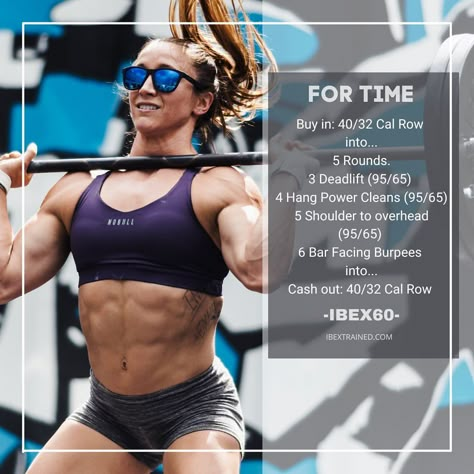 For Time: Buy in: 40/32 Cal Row into... 5 Rounds. 3 Deadlift (95/65) 4 Hang Power Cleans (95/65) 5 Shoulder to overhead (95/65) 6 Bar… | Instagram Barbell Complex Workouts, Crossfit Body Weight Workout, Rx 115, Clean Workout, Crossfit Barbell, Wods Crossfit, Crossfit Workouts Wod, Rower Workout, Strength And Conditioning Workouts