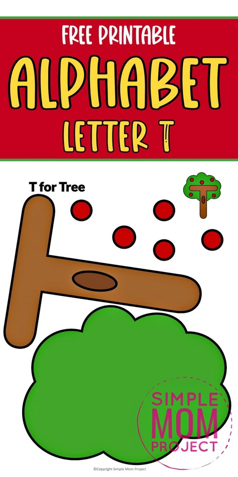 Here's a fun way to teach your kids the alphabet with this free printable letter T alphabet activity. Choose from either colored or black & white template as your toddlers learn "T is for Tree". With easy to follow instructions, our alphabet activities are a great way to share some home schooling while learning the letters of the alphabet. Your free printable letter T alphabet activity is ready for downloading today. T Phonics Activities, T For Tree Craft, Letter T Activity For Kindergarten, Learning Letter T Preschool, T Is For Tree Craft, Alphabet Letter Crafts Free Printable, T Letter Craft, Letter T Arts And Crafts For Preschool, Letter T Crafts For Kindergarten