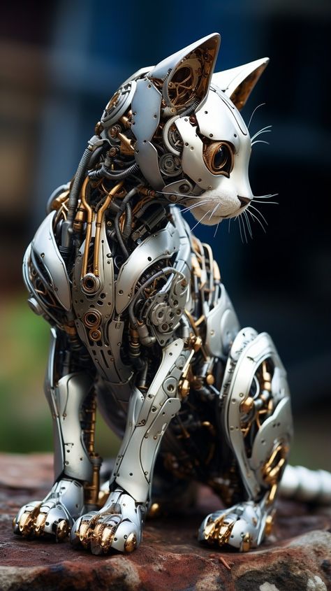 Robotic Animals, Steampunk Illustration, Steampunk Animals, Mechanical Animals, Robot Cat, Fall Asleep Fast, Robot Animal, Steampunk Cat, Cyborgs Art