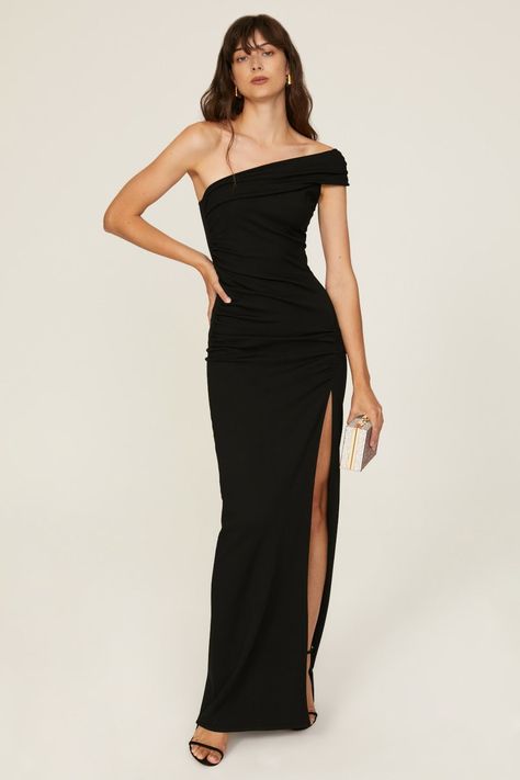 One Shoulder Gown by Victor Glemaud | Rent the Runway Black Off-shoulder Evening Dress, Sleek Black One-shoulder Evening Dress, Chic Black Off-shoulder Dress With Straight Neckline, Chic Black Ruched Off-shoulder Dress, Black Fitted Draped One-shoulder Dress, Birthday Attire, Black Tie Dress Wedding, Victor Glemaud, Black Wedding Guest Dresses