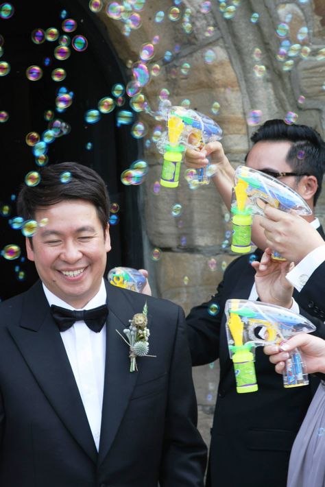 Bubble-gun for kids walking down aisle? Bubble Themed Wedding, Bubble Confetti Wedding, Bubble Machine For Wedding, Bubble Confetti, Slip And Slide Wedding Exit, Bubble Wedding Photo, Bubbles As Confetti, Wedding Bubbles Send Off, Bubble Ceremony Exit