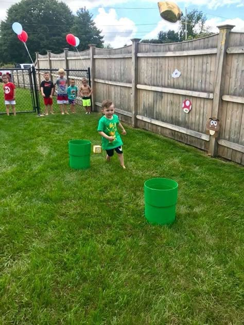 Super Mario Outdoor Games, Mario Party Games Nintendo, Mario And Luigi Birthday Party Games, Super Mario Outdoor Party, Mario Brothers Birthday Invitation, Mario Course Diy, Outdoor Super Mario Birthday Party, Super Mario Backyard Party, Mario Birthday Party At Home