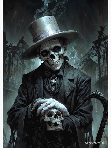 "Baron Samedi" Poster for Sale by AliceWhiteDF Skull Portrait, Reaper Art, Baron Samedi, Halloween Party Poster, Skull Reference, Grim Reaper Art, Angus Young, Scary Clowns, Deviant Art