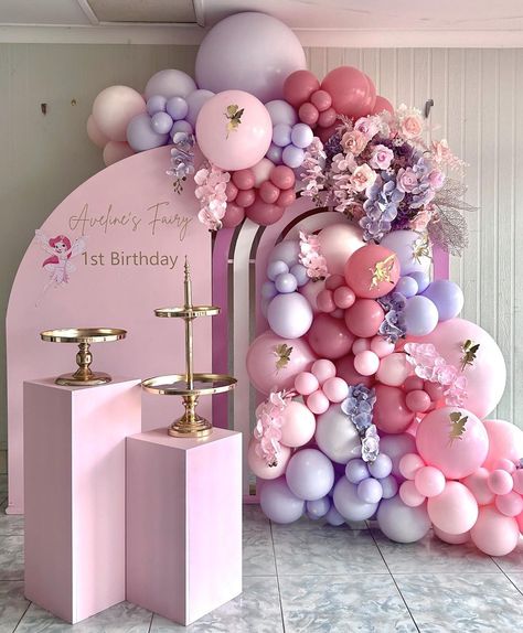 Aveline’s Fairy First Birthday Props, florals & balloons @dazzlingballoonsbyjen | Instagram Floral Theme 1st Birthday Party, Fairy Birthday Balloon Garland, Fairy Balloon Backdrop, Fairy First Birthday Party Balloons, Fairy Birthday Balloon Arch, Fairy First Birthday Balloons, Fairy First Birthday Balloon Arch, Fairy Themed First Birthday, Fairy Birthday Balloons