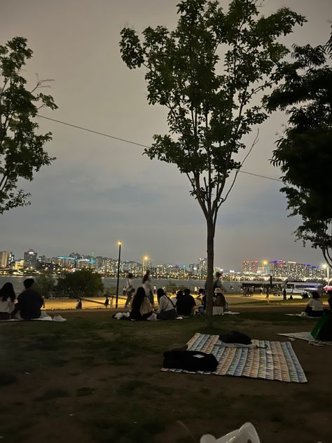 Han River evening date Seoul 한강 Han River Aesthetic Night, Life In Korea Aesthetic, Han River Aesthetic, Han River Night, Korea Han River, Han River Seoul, Life In Seoul, Life In Korea, Seoul Itinerary