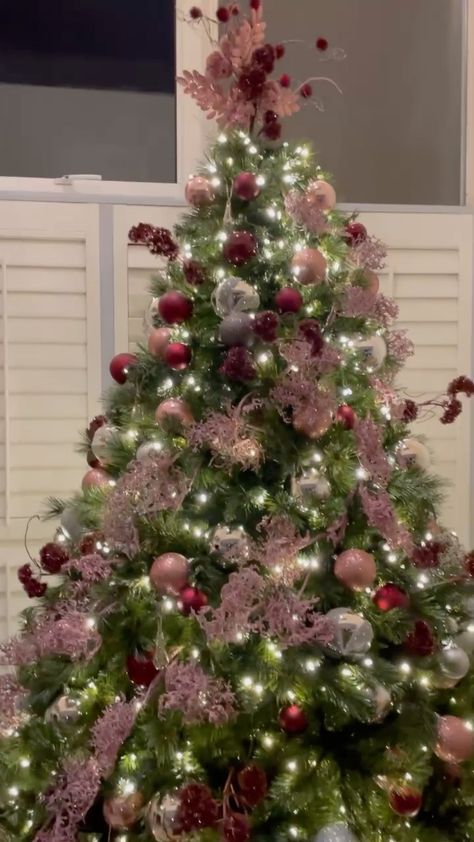 Burgundy And Pink Christmas Tree, Christmas Tree Burgundy, Tree Themes, Pink Christmas Tree, Creative Colour, Christmas Tree Themes, Christmas 2023, Pink Christmas, Christmas Decoration