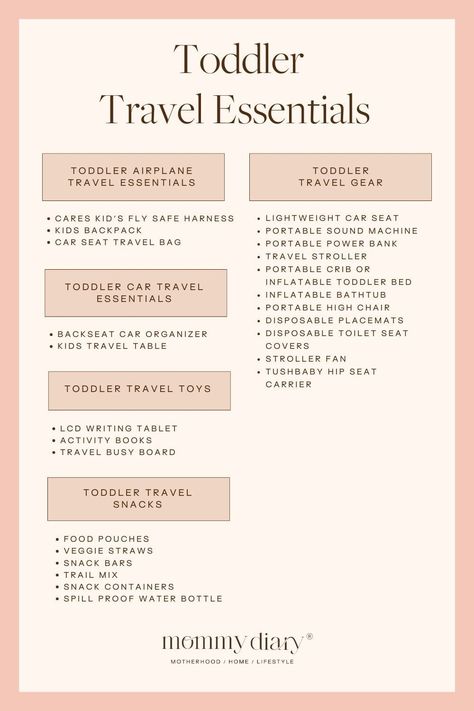 Embark on stress-free trips and learn what to bring when traveling with toddler with Mommy Diary's comprehensive guide to 25 Toddler Travel Essentials! Discover the ultimate checklist for traveling with kids, featuring toddler trip essentials, flying with toddlers packing lists, and toddler plane travel hacks. From carry-on bag must-haves for kids to a detailed packing checklist for toddler adventures, we've got you covered. Click now to plan your next family adventure with confidence! Toddler Plane Essentials, Toddler Packing List Travel, Plane Travel Hacks, Mom Travel Hacks, Toddler Travel Essentials, Toddler Plane Travel, Flying With Toddlers, Toddler Packing List, Baby On Plane