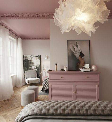 Landscape Urbanism, Pink Ceiling, Bedroom Decor For Couples, Pink Bedroom, Pink Room, Room Decor Bedroom Teenage, Bedroom Decoration, Pink Walls, Beautiful Bedrooms