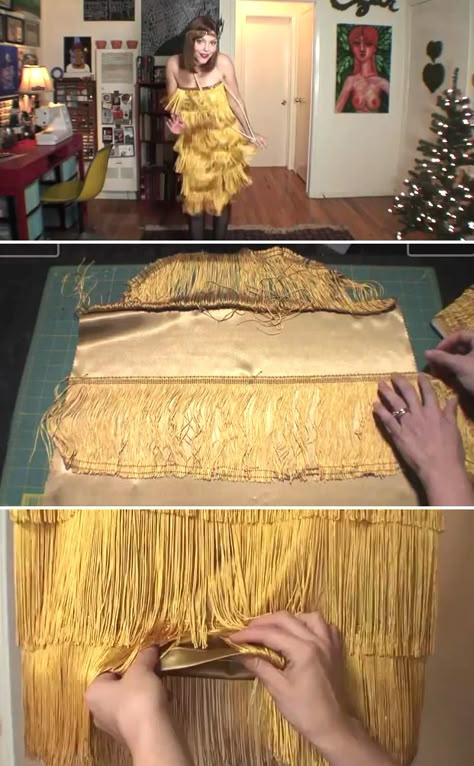 Tuto et explications pour faire une robe Charleston style années 20 et son bandeau assorti. Gatsby Dress Diy, Estilo Charleston, Gatsby Party Outfit, Robe Diy, Roaring 20s Fashion, Charleston Dress, Gatsby Costume, Great Gatsby Dresses, Charleston Style