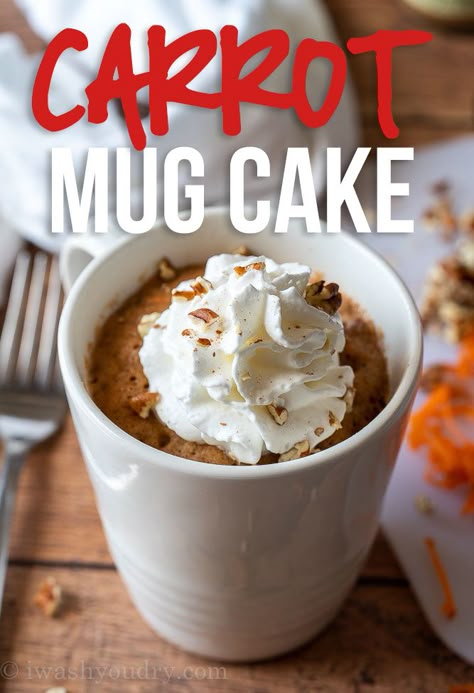 Carrot Cake Mug Cake, Red Velvet Mug Cake Recipe, Carrot Mug Cake, Pumpkin Mug Cake Recipe, Red Velvet Mug Cake, Tres Leches Cake Recipe, Gooey Cake, Mug Cake Recipe, Microwave Cake