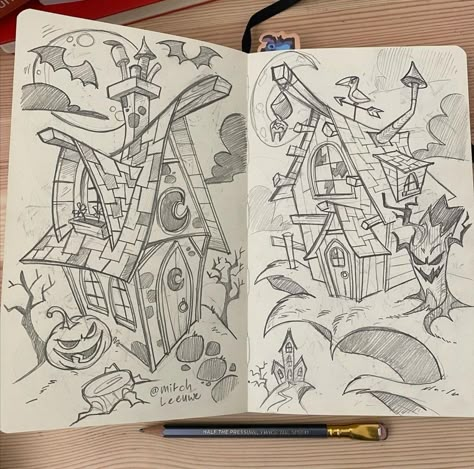 Doodle A Day, Halloween Doodles, Sketchbook Drawings, Architecture Drawing Art, Sketchbook Art Journal, Art Diary, Arte Inspo, Art Drawings Sketches Creative, Drawing Artist