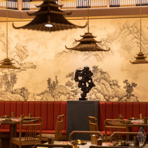 Beile Hotpot dining space - Designers.org Chinese Theme Restaurant Interior, Mongolian Restaurant Design, Traditional Chinese Restaurant Interior, Fancy Chinese Restaurant, Chinese Inspired Interior Design, Chinese Resto Interior Design, Chinese Bar Design, Chinese Interior Design Modern, Japanese Restaurant Aesthetic