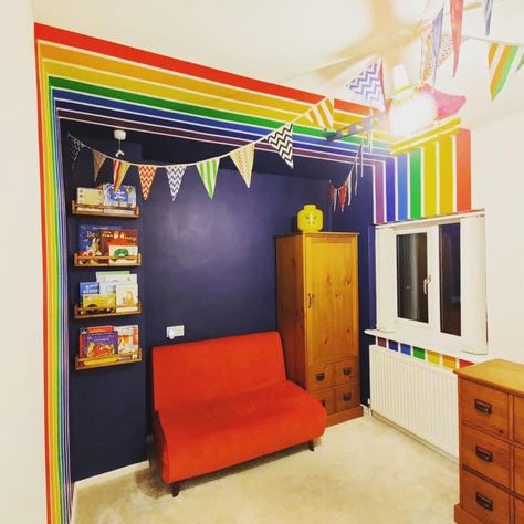 Boys Rainbow Bedroom, Rainbow Boys Room, Kids Room Organization Ideas, Kids Bedroom Design Ideas, Closet Attic, Storage Decor Ideas, Rainbow Room Kids, Bedroom Wall Ideas, Rainbow Bedroom