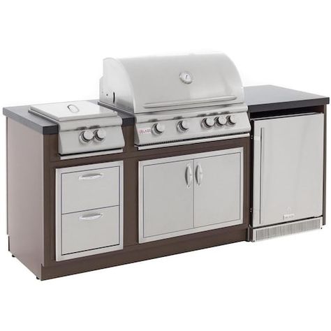 Outdoor Kitchen Kits, Bbq Grill Island, Black Countertop, Grill Island, Outdoor Kitchen Countertops, Compact Fridge, Outdoor Kitchen Appliances, Natural Gas Grill, Bbq Island