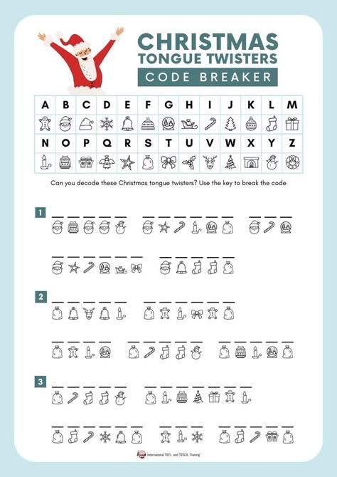 This is a fun EFL worksheet about Christmas tongue twisters for your students. Secret Santa Letter, Letter Writing For Kids, Write A Poem, Teach English Online, Holiday Worksheets, Christmas Lesson, Code Breaker, Christmas Teaching, Fun Christmas Activities