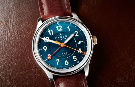 HANDS ON: An affordable, colourful two-timer – the Farer Lander GMT Automatic | Time and Tide Watches Farer Watches, 24 Hour Clock, Gmt Watch, Oris Watches, Wardrobe Architect, Time And Tide, Time Keeper, Time Zones, Watch Faces