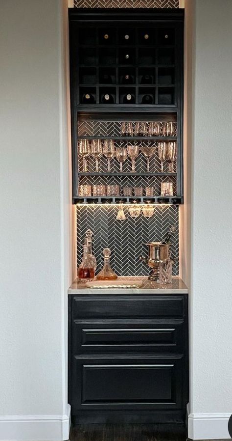 Small Home Bar Cabinet, Bar Cabinet Area, Home Office With Bar Area, Bar Area In Bedroom, Apartment Wine Cellar, Wine Cooler Cabinet Ideas Modern, Closet Wet Bars, Built In Wine Closet, Mini Wet Bar Ideas Small Spaces