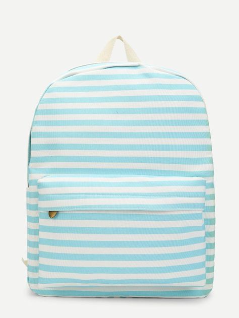 Striped Backpacks Bag -SheIn(Sheinside) Mochila Jansport, Canvas Backpacks, Green Backpacks, Backpack Set, Travel Rucksack, Backpack Brands, Cute Backpacks, Blue Backpack, Designer Shoulder Bags