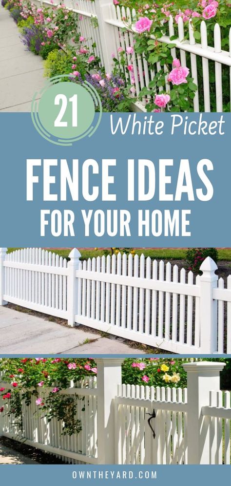 A lush green front yard lined with a beautiful white picket fence has come to symbolize the ideal suburban home. And why not?  There’s just something about a picket fence that makes you feel at home.👉 Follow This Blog to Getting More Ideas And Reviews. #BackyardIdeas #Homeyard #BackyardDesign White Picket Fence Ideas, Picket Fence Ideas, Picket Fence Garden, Front Yard Decor, White Fence, Fence Styles, Front Yard Fence, The Residents, White Picket Fence